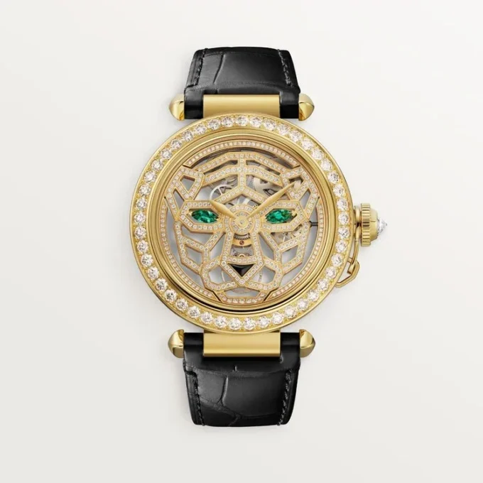 Alte ceasuri Panthere Jewelry – 41 mm, mecanism mecanic cu înfășurare manuală, aur galben de 18K, diamante, curele de piele interschimbabile – Cartier