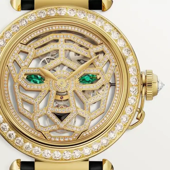 Alte ceasuri Panthere Jewelry – 41 mm, mecanism mecanic cu înfășurare manuală, aur galben de 18K, diamante, curele de piele interschimbabile – Cartier