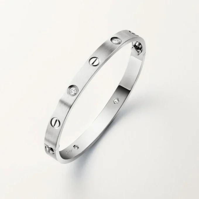 Brățară Love, model clasic, finisaj periat, 4 diamante