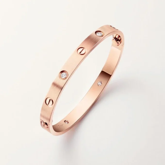 Brățară Love, model clasic, finisaj periat, 4 diamante