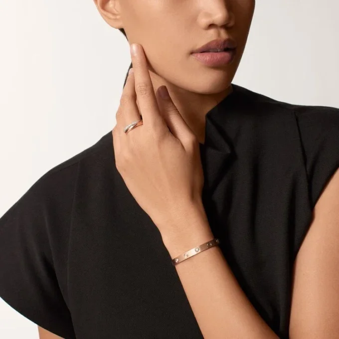 Brățară Love, model clasic, finisaj periat, 4 diamante