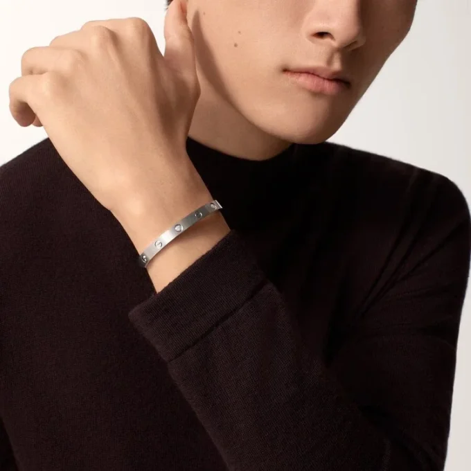 Brățară Love, model clasic, finisaj periat, 4 diamante