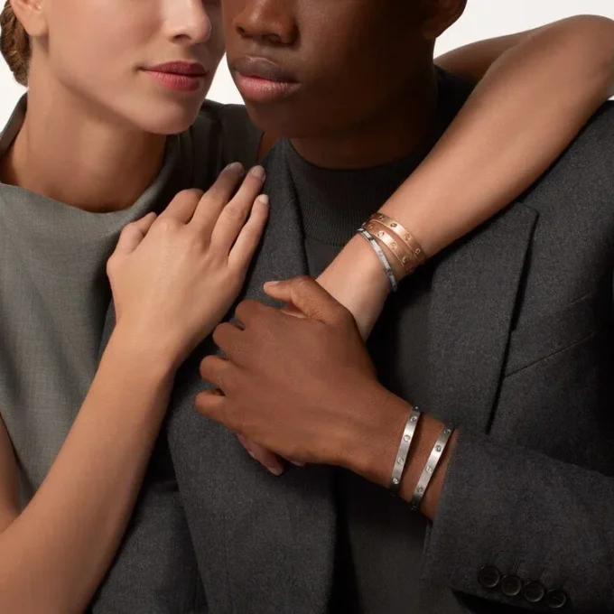 Brățară Love, model clasic, finisaj periat, 4 diamante