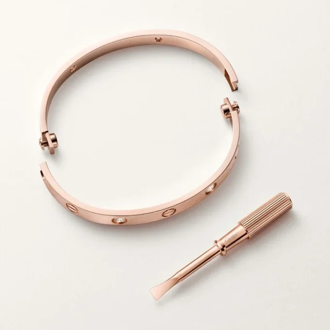 Brățară Love, model clasic, finisaj periat, 4 diamante