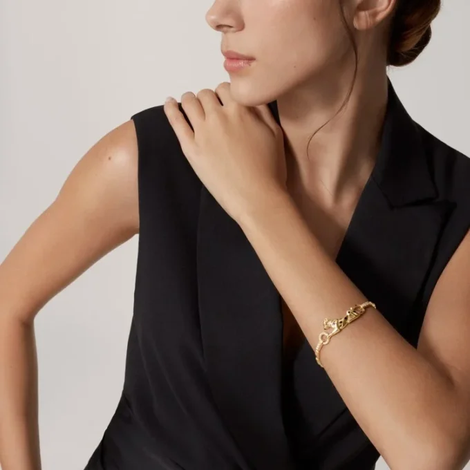 Brățară Panthere De Cartier – Aur galben, Lac, Diamant, Granat Tsavorit, Onyx – Cartier