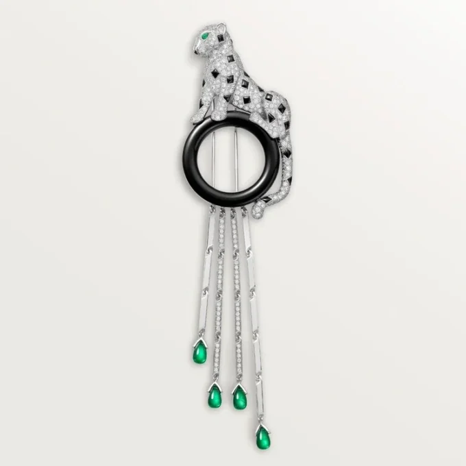 Broșă Panthere De Cartier – Aur alb, smaralde, onix, diamante – Cartier