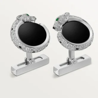 Butoni Panthere De Cartier – Aur alb rodiat, diamante, smaralde, onix – Cartier