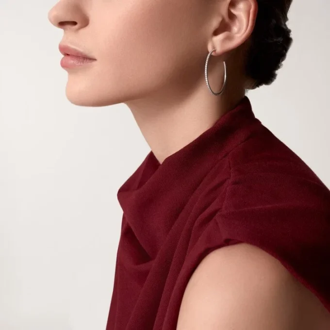 Cercei Etincelle De Cartier, model mare – aur alb, diamante – Cartier