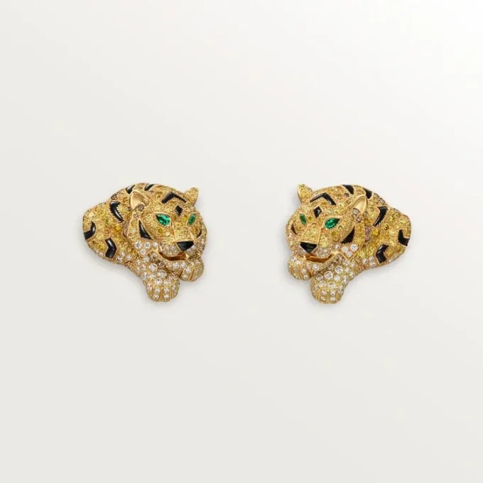 Cercei Faune Et Flore De Cartier, diamante galbene, portocalii și maro, pavate