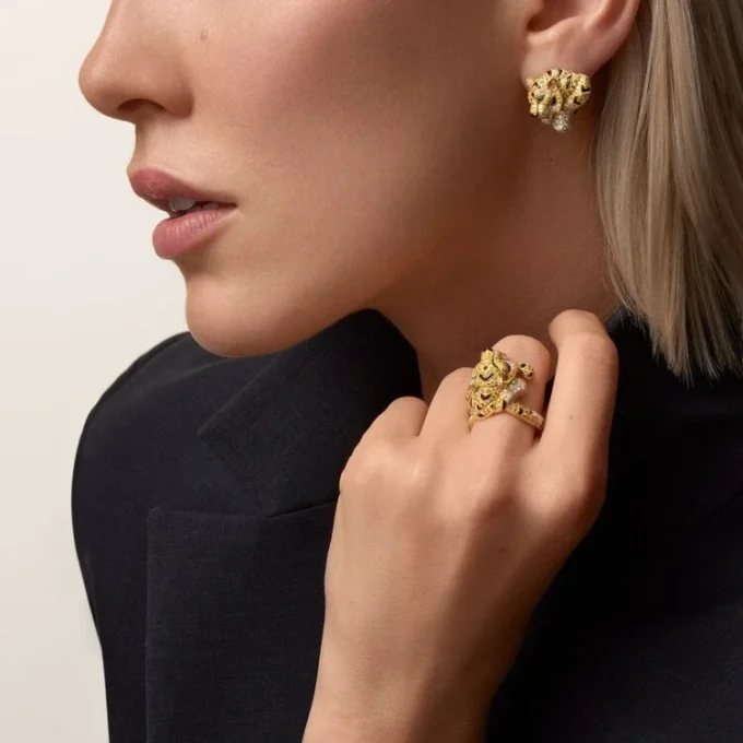 Cercei Faune Et Flore De Cartier, diamante galbene, portocalii și maro, pavate