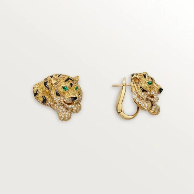 Cercei Faune Et Flore De Cartier, diamante galbene, portocalii și maro, pavate