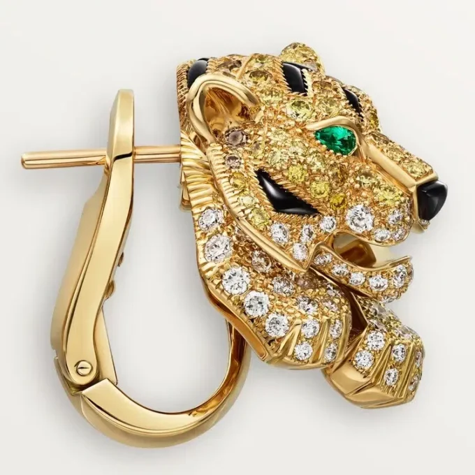 Cercei Faune Et Flore De Cartier, diamante galbene, portocalii și maro, pavate