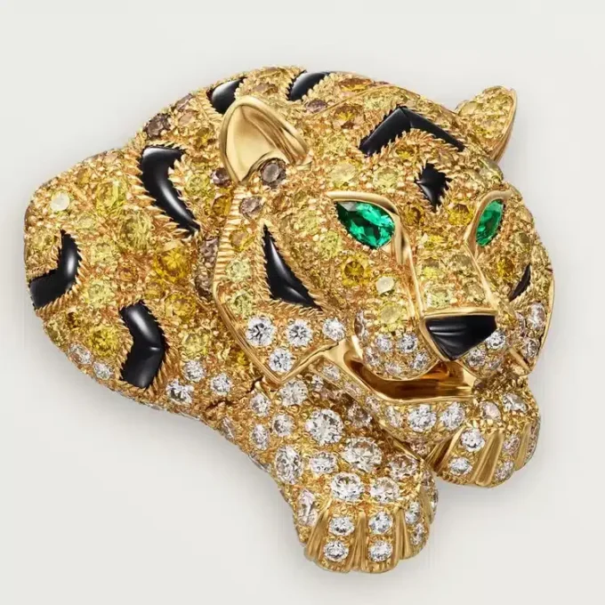 Cercei Faune Et Flore De Cartier, diamante galbene, portocalii și maro, pavate
