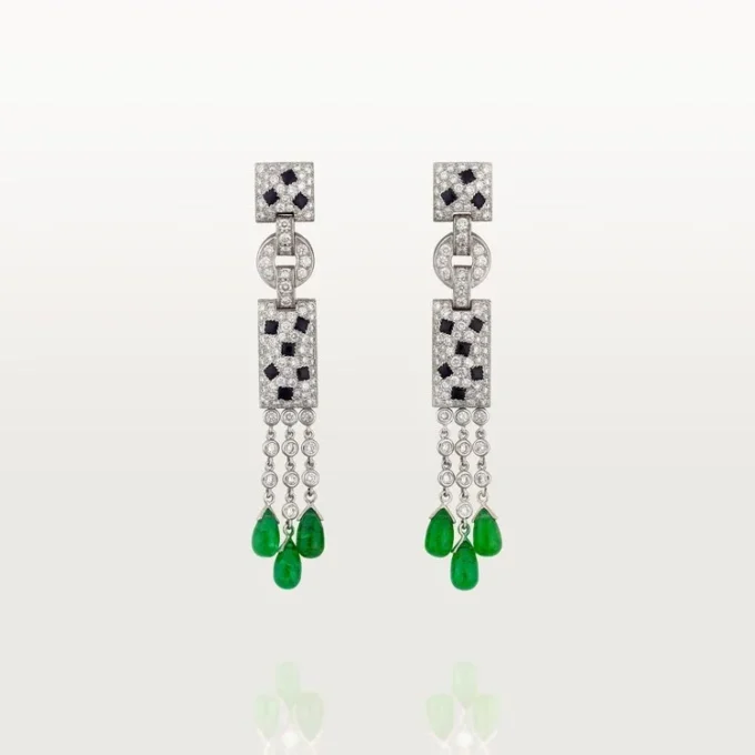 Cercei Panthere De Cartier – Aur alb, smaralde, onix, diamante – Cartier