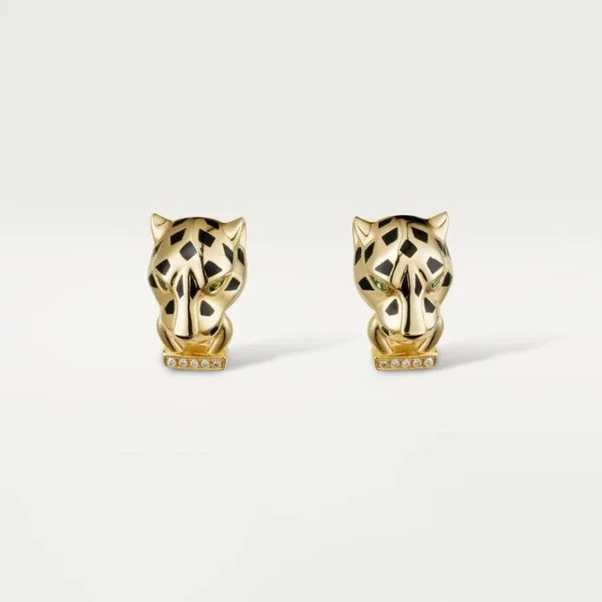 Cercei Panthere De Cartier – Aur galben, lac, diamante, granate tsavorite, onix – Cartier