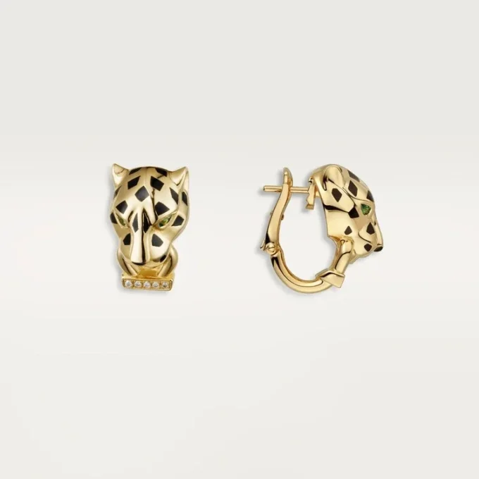 Cercei Panthere De Cartier – Aur galben, lac, diamante, granate tsavorite, onix – Cartier