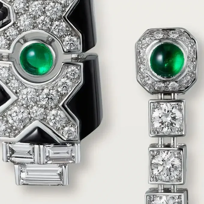 Cercei [Sur]Naturel – Aur alb, smaralde, onix, diamante – Cartier