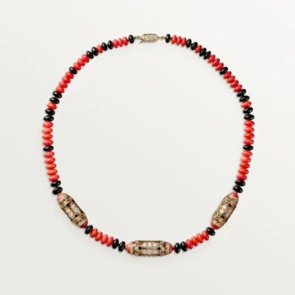 Colier de înaltă bijuterie – Aur roz, Coral, Onyx, Lac negru, Diamante – Cartier