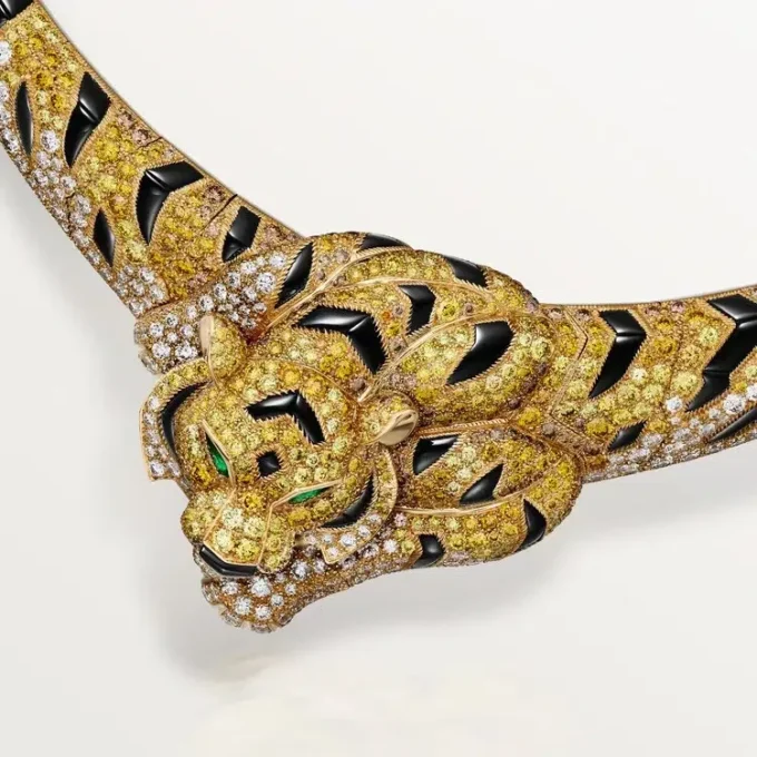 Colier Faune Et Flore De Cartier, diamante galbene, portocalii și maro, pavate