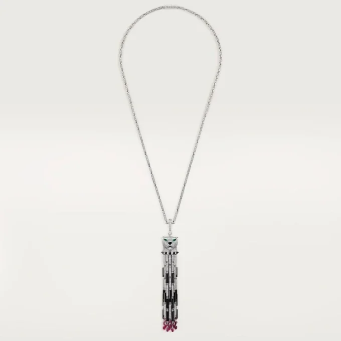 Colier lung Panthere De Cartier, rubin, model mare, cu multiple posibilități de purtare, pavat