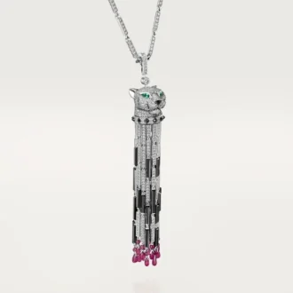 Colier lung Panthere De Cartier, rubin, model mare, cu multiple posibilități de purtare, pavat
