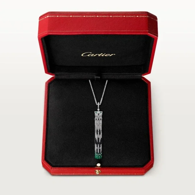 Colier lung Panthere De Cartier, smarald, purtabil în mai multe moduri, model mare, pavat