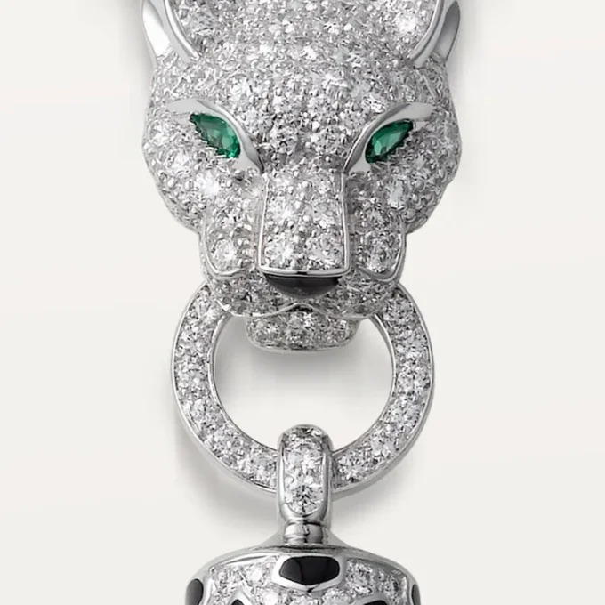 Colier Panthere De Cartier – Aur alb, lac negru, smaralde, onix, diamante – Cartier