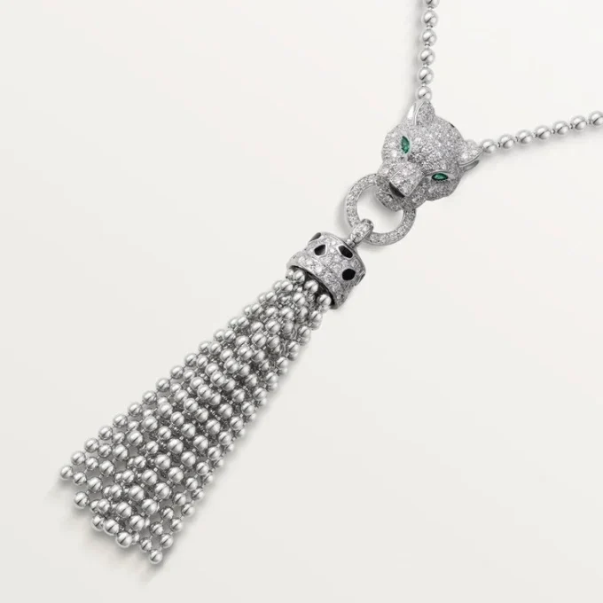 Colier Panthere De Cartier – Aur alb, lac negru, smaralde, onix, diamante – Cartier