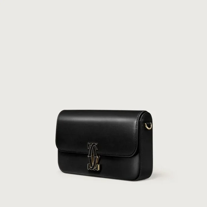Geantă mini cu lanț, Double C De Cartier – Piele de vițel neagră, finisaj auriu și email negru – Cartier