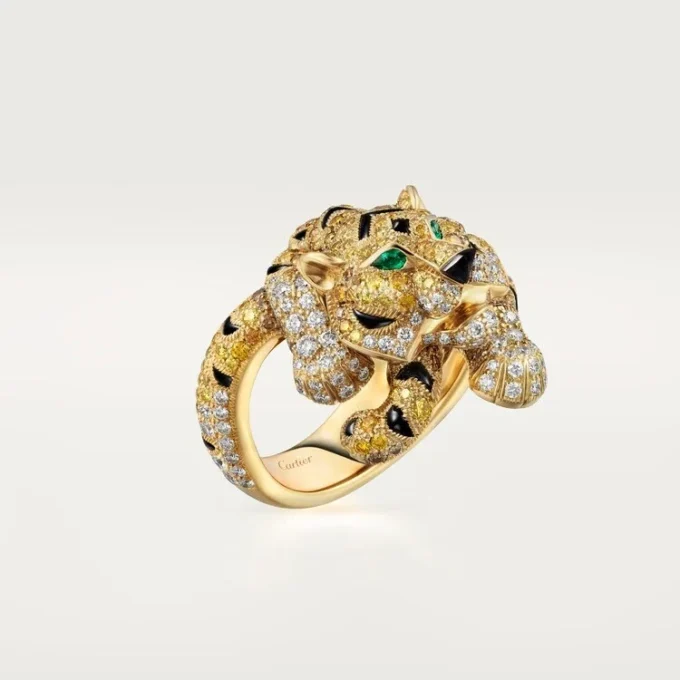 Inel Faune Et Flore De Cartier, diamante galbene, portocalii și maro, pavate