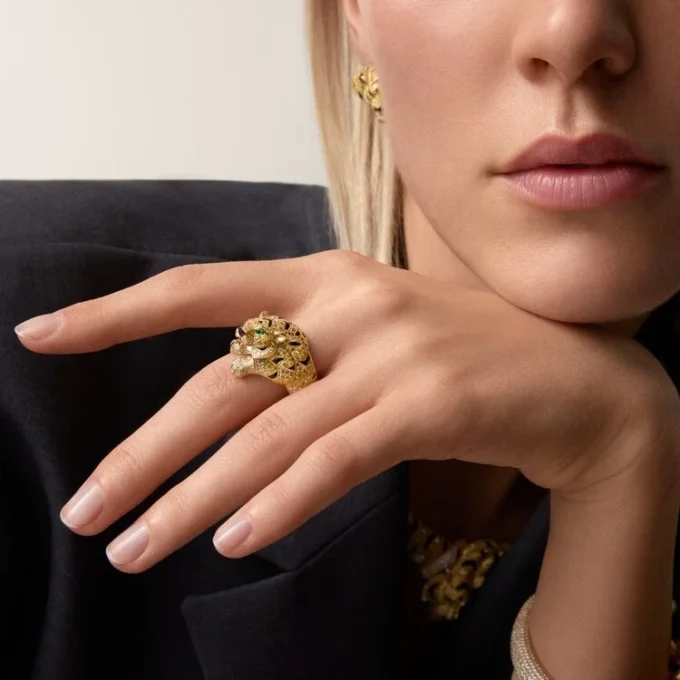 Inel Faune Et Flore De Cartier, diamante galbene, portocalii și maro, pavate