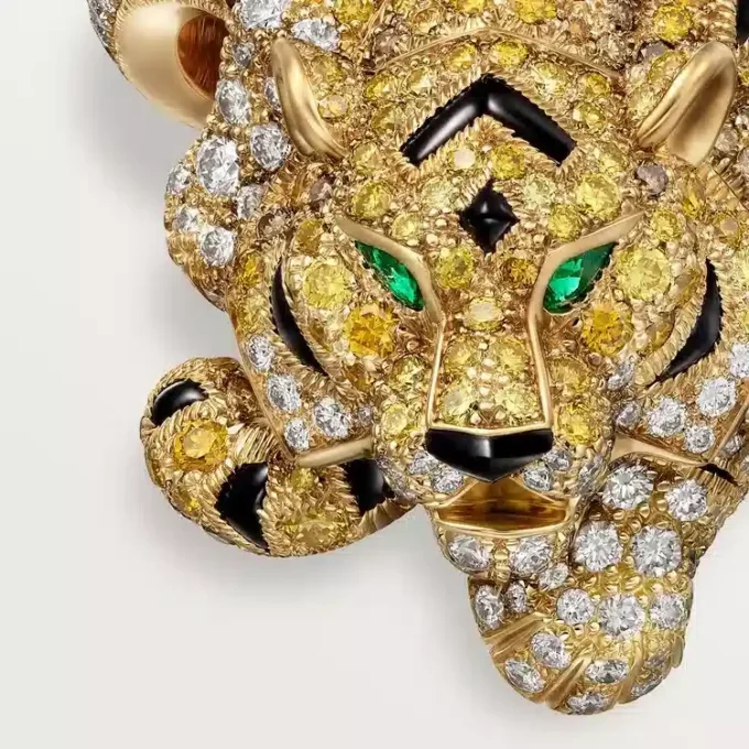 Inel Faune Et Flore De Cartier, diamante galbene, portocalii și maro, pavate