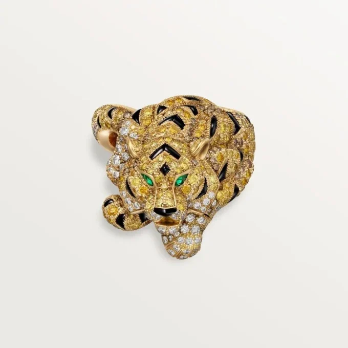 Inel Faune Et Flore De Cartier, diamante galbene, portocalii și maro, pavate