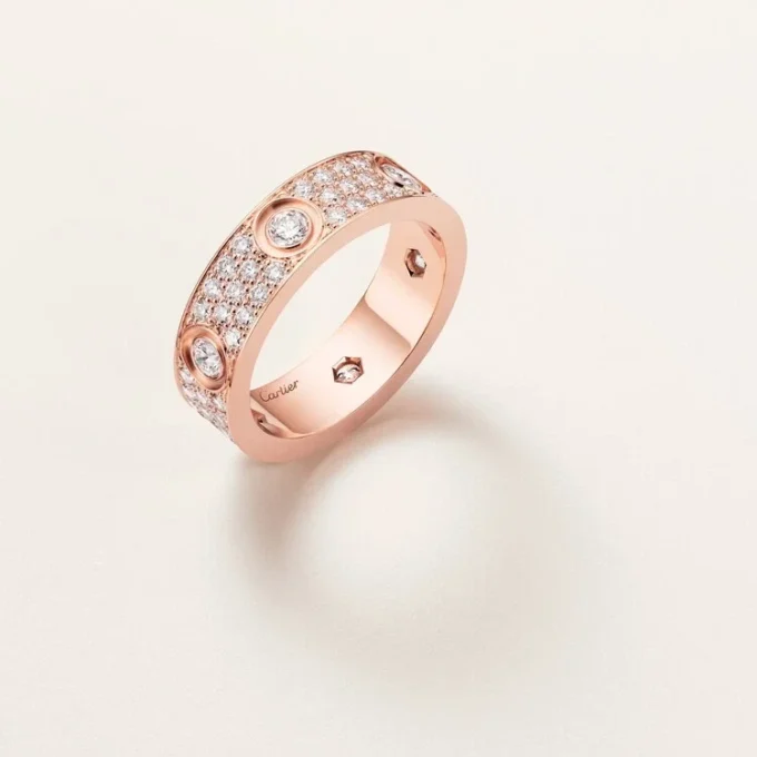 Inel Love, model clasic, pavat, 6 diamante