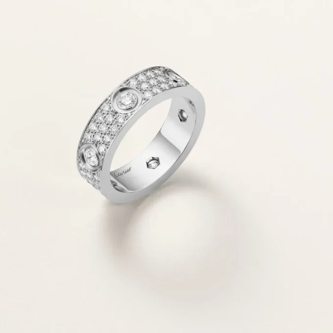 Inel Love, model clasic, pavat, 6 diamante