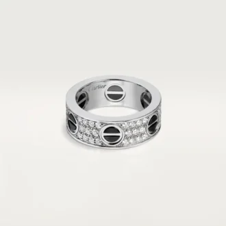 Inel Love, pavat cu diamante, ceramică – Aur alb, ceramică, diamante – Cartier