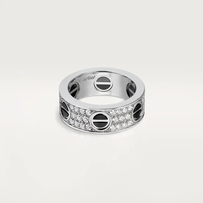 Inel Love, pavat cu diamante, ceramică – Aur alb, ceramică, diamante – Cartier