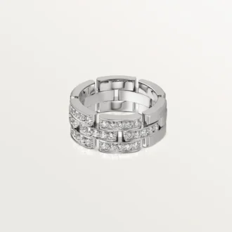 Inel Maillon Panthere, 3 rânduri cu jumătate de pavaj de diamante – Aur alb, Diamante – Cartier