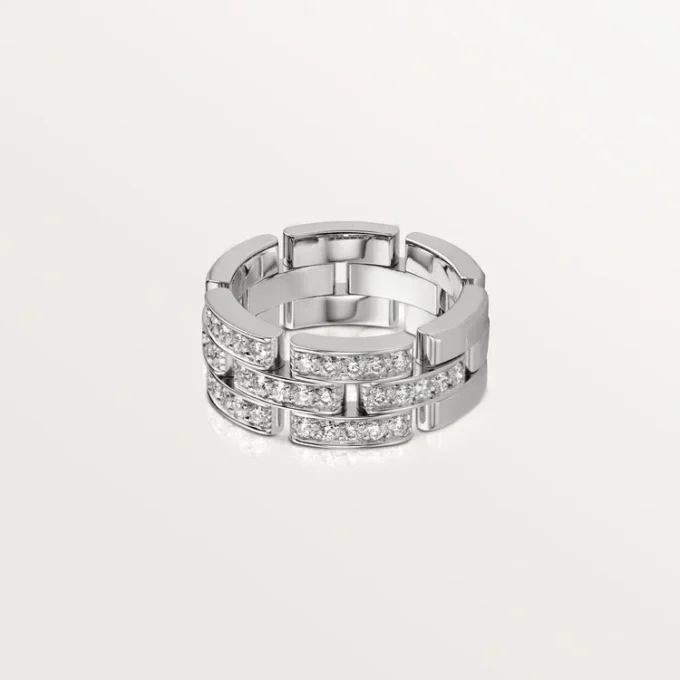 Inel Maillon Panthere, 3 rânduri cu jumătate de pavaj de diamante – Aur alb, Diamante – Cartier