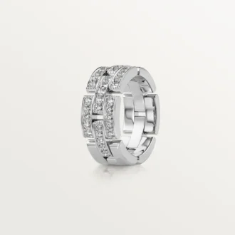 Inel Maillon Panthere, 3 rânduri cu jumătate de pavaj de diamante – Aur alb, Diamante – Cartier