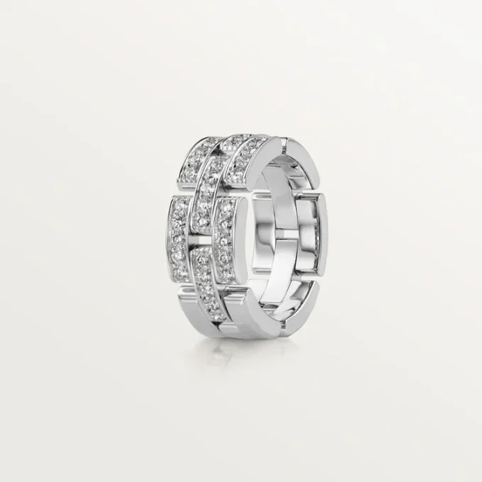 Inel Maillon Panthere, 3 rânduri cu jumătate de pavaj de diamante – Aur alb, Diamante – Cartier