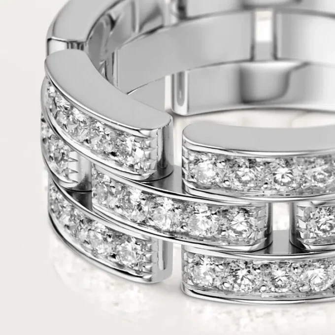 Inel Maillon Panthere, 3 rânduri cu jumătate de pavaj de diamante – Aur alb, Diamante – Cartier