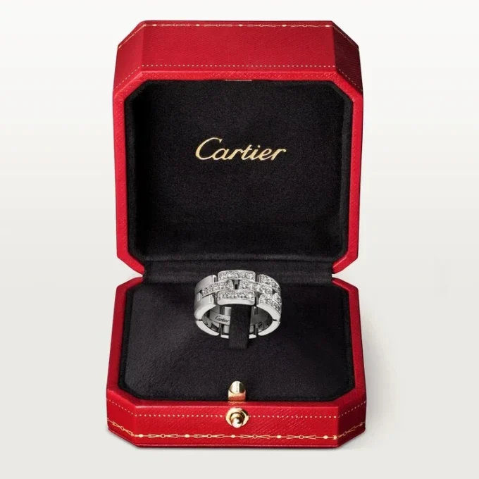 Inel Maillon Panthere, 3 rânduri cu jumătate de pavaj de diamante – Aur alb, Diamante – Cartier