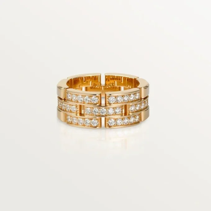 Inel Maillon Panthere, 3 rânduri cu jumătate de pavaj de diamante – Aur roz, Diamante – Cartier