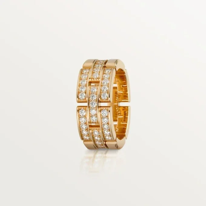 Inel Maillon Panthere, 3 rânduri cu jumătate de pavaj de diamante – Aur roz, Diamante – Cartier