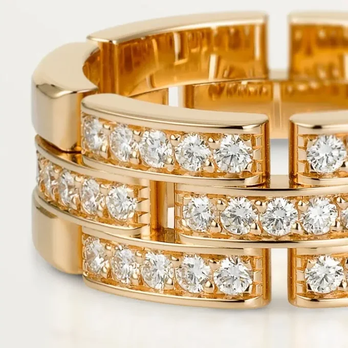 Inel Maillon Panthere, 3 rânduri cu jumătate de pavaj de diamante – Aur roz, Diamante – Cartier