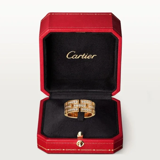 Inel Maillon Panthere, 3 rânduri cu jumătate de pavaj de diamante – Aur roz, Diamante – Cartier