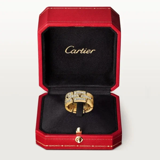Inel Maillon Panthere, 3 rânduri cu pavaj parțial de diamante – Aur galben, Diamante – Cartier