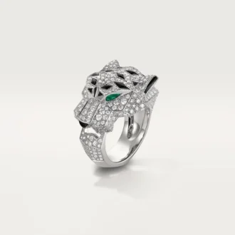 Inel Panthere De Cartier – Aur alb, diamante, smaralde, onix – Cartier
