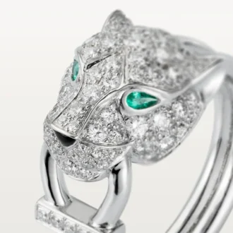 Inel Panthere De Cartier – Aur alb, diamante, smaralde, onix – Cartier